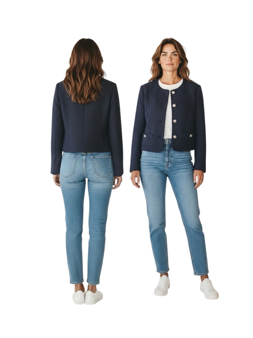Free Assembly Women's Collarless Nubby Navy Jacket